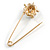 Gold Plated Safety Pin with Faux Pearl, Crystal Flower - 50mm - view 4