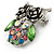 Vintage Inspired Multicoloured Crystal Owl Brooch In Antique Silver Tone - 40mm L - view 2