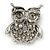 Vintage Inspired Multicoloured Crystal Owl Brooch In Antique Silver Tone - 40mm L - view 3