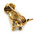 Vintage Inspired Topaz Crystal Dog Brooch In Antique Gold Metal - 35mm L - view 4