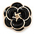 35g Black/ White Enamel Rose Brooch In Gold Tone Metal - 47mm Diameter - view 2