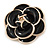 35g Black/ White Enamel Rose Brooch In Gold Tone Metal - 47mm Diameter