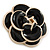 35g Black/ White Enamel Rose Brooch In Gold Tone Metal - 47mm Diameter - view 4