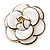 35g White/ Black Enamel Rose Brooch In Gold Tone Metal - 47mm Diameter
