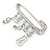 Medium Silver Tone Crystal Safety Pin Brooch with Musical Note Charms - 50mm - view 4