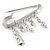 Medium Silver Tone Crystal Safety Pin Brooch with Musical Note Charms - 50mm - view 5