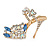 Clear/ Blue Crystal Sexy High Heel Shoe Brooch In Gold Plated Metal - 45mm