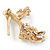 Clear/ Blue Crystal Sexy High Heel Shoe Brooch In Gold Plated Metal - 45mm - view 4