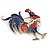 Large Red/ Blue Enamel, AB Crystal Rooster Brooch In Antique Gold Tone Metal - 60mm - view 5