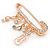 Medium Gold Tone Crystal Safety Pin Brooch with Musical Note Charms - 50mm - view 4