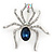 Clear/ Midnight Blue Crystal Spider Brooch In Silver Tone Metal - 50mm L - view 2