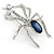 Clear/ Midnight Blue Crystal Spider Brooch In Silver Tone Metal - 50mm L - view 3