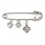 Silver Plated Safety Pin Brooch with Crystal Charms - 65mm L - view 2