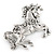 Vintage Inspired Horse Brooch In Silver Tone Metal - 50mm W - view 3
