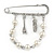 Silver Plated Safety Pin Brooch With Pearl Bead Chain and Charms - 65mm - view 2