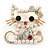 Funky Japanese Style Crystal, Faux Pearl Cat Brooch In Gold Tone Metal - 40mm L - view 6