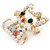 Funky Japanese Style Crystal, Faux Pearl Cat Brooch In Gold Tone Metal - 40mm L - view 4