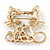 Funky Japanese Style Crystal, Faux Pearl Cat Brooch In Gold Tone Metal - 40mm L - view 2
