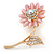Large Clear Crystal Pink Resin Stone Sunflower Brooch In Gold Plated Metal - 60mm L - view 2