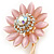 Large Clear Crystal Pink Resin Stone Sunflower Brooch In Gold Plated Metal - 60mm L - view 3