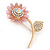 Large Clear Crystal Pink Resin Stone Sunflower Brooch In Gold Plated Metal - 60mm L - view 4