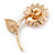 Large Clear Crystal Pink Resin Stone Sunflower Brooch In Gold Plated Metal - 60mm L - view 5