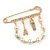 Gold Plated Safety Pin Brooch With Pearl Bead Chain and Charms - 65mm - view 2
