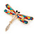 Multicoloured Crystal Dragonfly Brooch In Gold Tone Metal - 70mm W - view 2