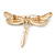 Multicoloured Crystal Dragonfly Brooch In Gold Tone Metal - 70mm W - view 5