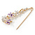 Large Enamel, Crystal Safety Pin Brooch with Dragonfly Motif In Gold Tone Metal - 80mm L - view 3