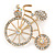 Retro Clear Crystal Bicycle Brooch In Gold Tone Metal - 40mm W - view 5