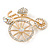 Retro Clear Crystal Bicycle Brooch In Gold Tone Metal - 40mm W - view 3