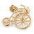 Retro Clear Crystal Bicycle Brooch In Gold Tone Metal - 40mm W - view 2