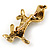 Vintage Inspired Little Puppy Dog Citrine Crystal Brooch In Antique Gold Metal - 40mm L - view 2