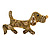 Vintage Inspired Little Puppy Dog Citrine Crystal Brooch In Antique Gold Metal - 40mm L - view 4