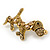 Vintage Inspired Little Puppy Dog Citrine Crystal Brooch In Antique Gold Metal - 40mm L - view 5