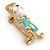 Funky Mint Green Enamel, Pearl Bead Doll Brooch with Crystal Purse In Gold Tone Metal - 40mm L - view 2
