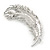 Rhodium Plated White Faux Glass Pearl Feather Pendant/ Brooch - 70mm L - view 2