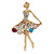 Multicoloured Crystal Ballerina Brooch In Gold Tone Metal - 55mm L