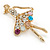 Multicoloured Crystal Ballerina Brooch In Gold Tone Metal - 55mm L - view 4