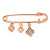 Rose Gold Tone Metal Safety Pin Brooch with Crystal Charms - 65mm L - view 2