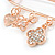 Rose Gold Tone Metal Safety Pin Brooch with Crystal Charms - 65mm L - view 6