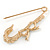 Gold Plated Clear Crystal Safety Pin Brooch With Bow Motif - 65mm L - view 3