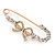Gold Plated Clear Crystal Safety Pin Brooch With Bow Motif - 65mm L - view 4