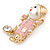 Funky Pink Enamel, Pearl Bead Doll Brooch with Crystal Purse In Gold Tone Metal - 40mm L - view 2