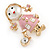 Funky Pink Enamel, Pearl Bead Doll Brooch with Crystal Purse In Gold Tone Metal - 40mm L - view 3