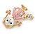 Funky Pink Enamel, Pearl Bead Doll Brooch with Crystal Purse In Gold Tone Metal - 40mm L - view 4