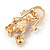 Funky Pink Enamel, Pearl Bead Doll Brooch with Crystal Purse In Gold Tone Metal - 40mm L - view 5