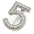 Figure of ''5'' Faux Pearl Crystal Brooch In Silver Tone Metal - 40mm L - view 2