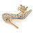 Clear Crystal High Heel Shoe Brooch In Gold Tone Metal - 40mm L - view 2